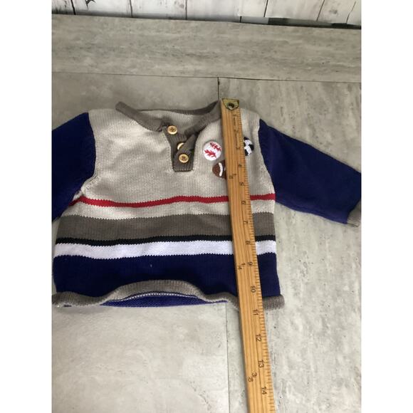 Baby Sports Themed Chunky Knit Striped NICE LONGSLEEVE Sweater L11/W10 - Picture 3 of 4